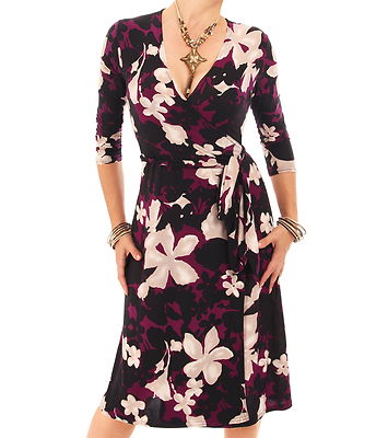 Neu türkis oder pflaume Blumendruck Wickelkleid - 3/4-lange Ärmel