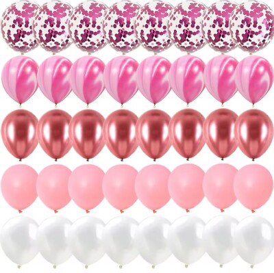 40 teiliges Balloon Set in Rosa, Pink & Weiß - Perfekt für Geburtstag, Hochzeit