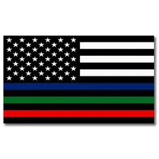 Tri-Color Thin Line American Flag Automotive Magnet Decal, 7x12 Inches
