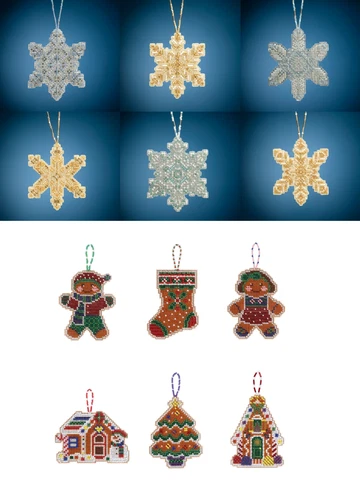 Mill Hill BEADED HOLIDAY Counted Cross Stitch Kits SNOWFLAKES and GINGERBREAD