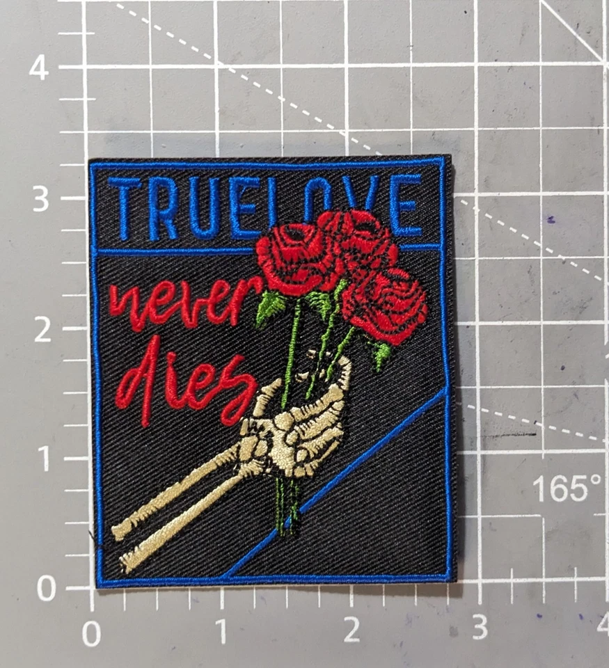 True Love Never Dies Goth Necro Punk Patch Embroidered Iron On Patch 3.25x2.75" - Image 2 of 3