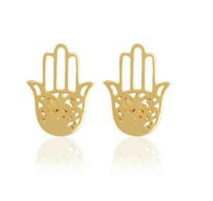 Authentic Hamsa Stud Earrings 18k Gold Plated Hand of Fatima Designer Women Stud Earrings