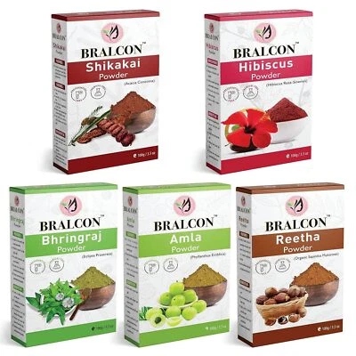 BRALCON Organic Amla, Reetha, Shikakai, Bhringraj, Hibiscus Powder Combo-500g