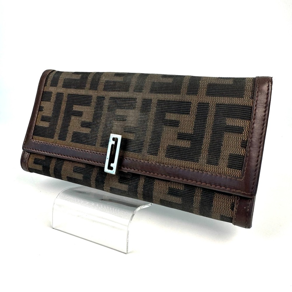 FENDI Zucca Brown Canvas Leather Wallet Purse Authentic from Japan