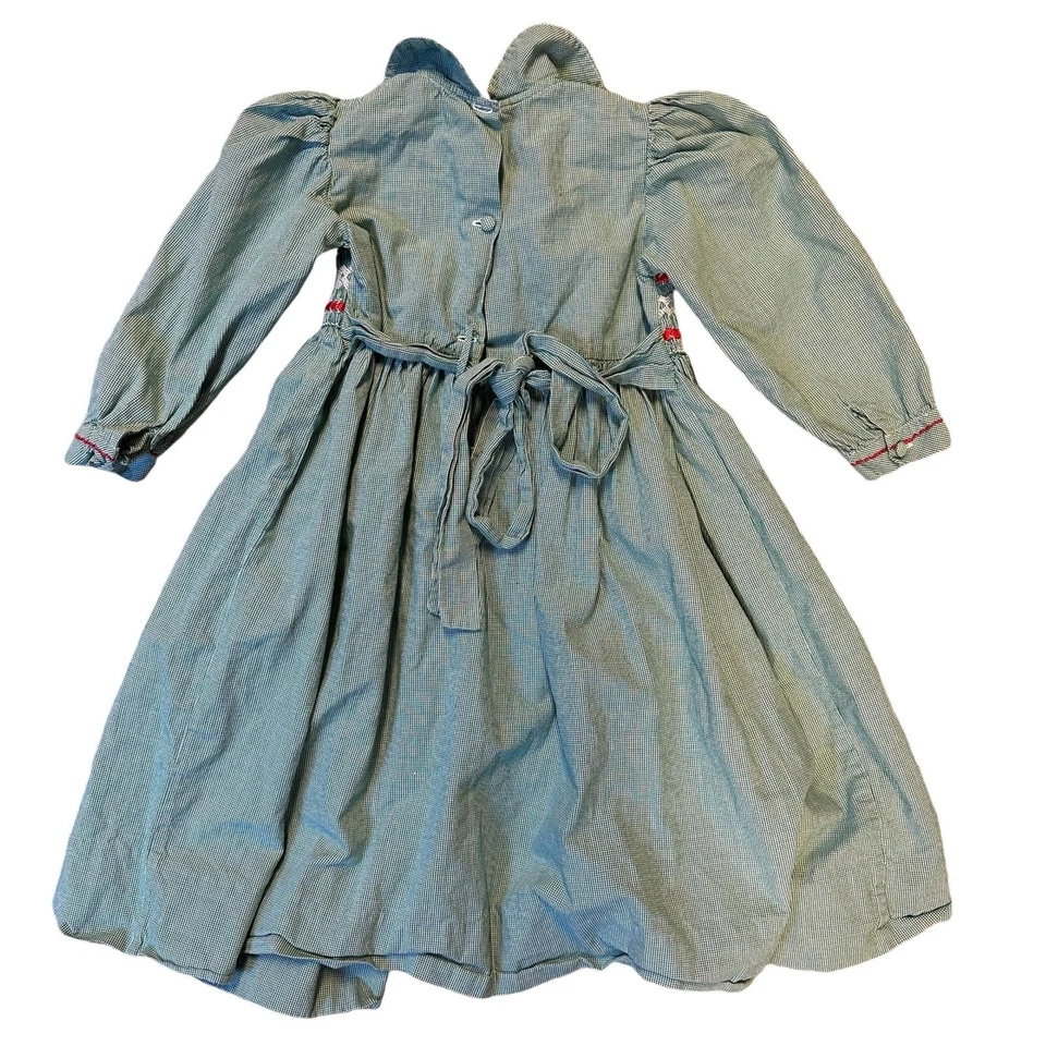 Vestido Strasburg Vintage Guinga Verde Rojo Vacaciones Manga Larga Algodón Talla 4 Foto 3 de 4