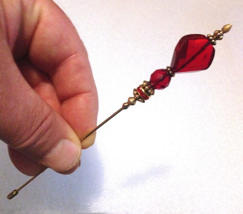 HATPIN with RUBY RED CRYSTALS & Rhinestones on Gold Finish Setting - 6 in. - Picture 7 of 12