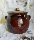 Vintage Hull Pottery Brown Drip Bean Pot Crock 6 Inches With Lid Oven Proof USA
