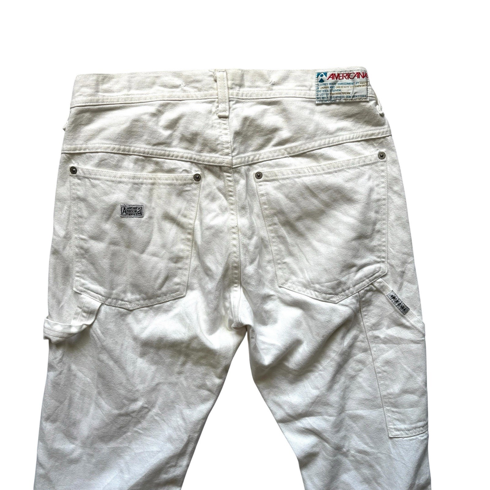 Womens Vintage Japanese Jeans White Cargo Capri Retro Boho Indie 10 image 3