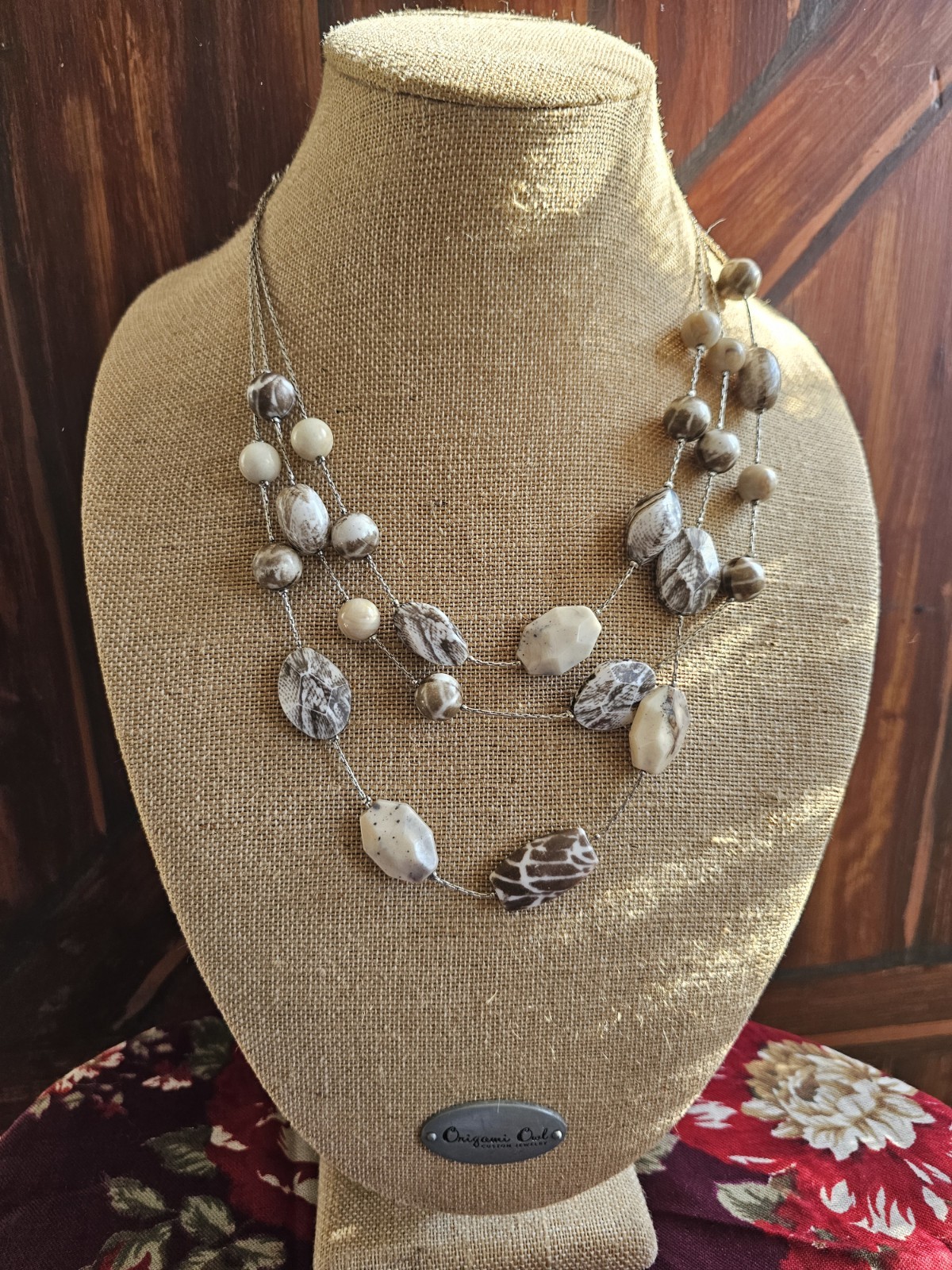 Silvertone Chico's Signed Beaded Multi Strand Gra… - image 1