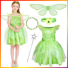 Mädchen Fee Kostüm Karneval Grün Waldfee Kleid Set Gr. 98-140