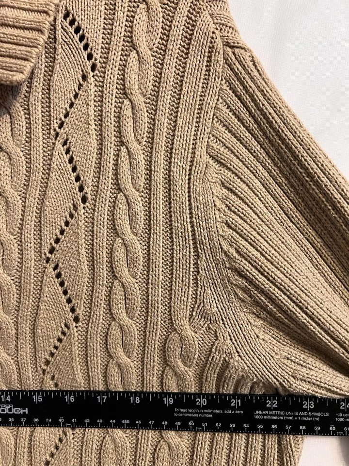 Vtg Basic Editions Cardigan Sweater Mens Tan Knit Grandpa Dad Core Kurt Sz L - Image 3 of 4