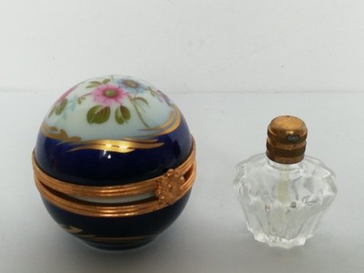 Limoges Peint Main Porzellan Schmuckdose, handbemalt mit Duft Parfüm Flakon