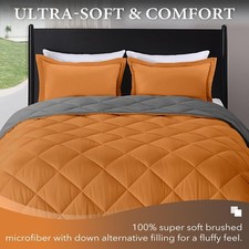King Size Comforter Set Burnt Orange and Grey All Seasons 3 Pieces Reversible