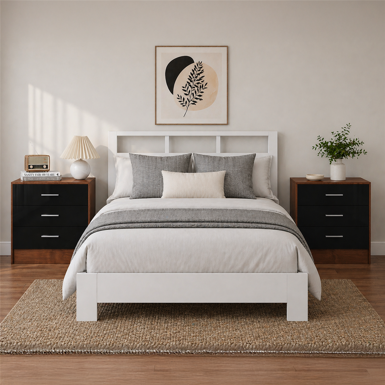 REFLECT Bedsides (2pc) 3 Drawer - Black High Gloss Front / Walnut Matt Finish - Image 4