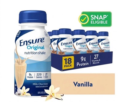 Ensure Original Nutrition Shake, 9g Protein, Vanilla, 8 fl oz - 18 Pack