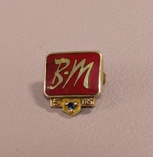 Vtg 10K Gold Enamel B-M 5 Years of Service Award Pin w Blue Stone 1.9 grams