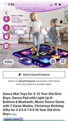 Kids Dance Mat Pad w/ Light Up Buttons, Bluetooth Music Game Toy