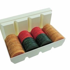 Crisloid Poker Chips Catalin Bakelite Set of 110 Butterscotch Red Green w/ Case