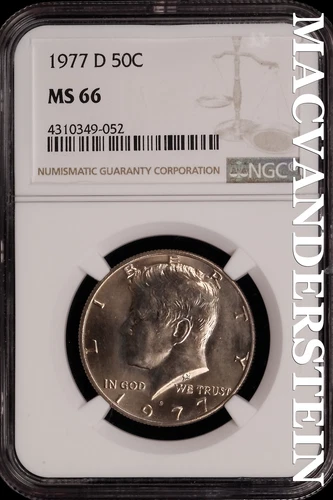 1977-D Kennedy Half Dollar - NGC MS 66 - Choice Gem Brilliant Unc #SLG380