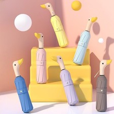 Wooden Duck Mouth Rainy Sun Umbrella Handle Cartoon Umbrella Foldable 8 Bones'