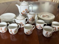 Vintage German Porcelain Child s Tea Set 21pc - Children Playing With Animals