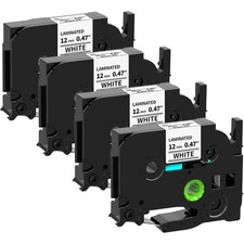 4 Pack 12mm TZe-231 Label Tape Black on White for Brother P Touch Printers