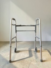 Silver Adjustable Height Foldable Lightweight Walking Frame with 2 Wheels