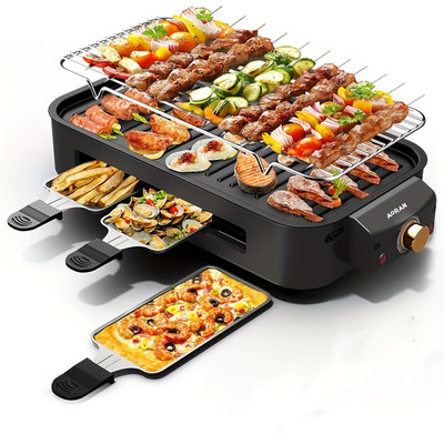 Electric BBQ Grill 1500W Non-Stick Grill & Fry Pan Adjustable Temp