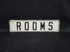 Vintage Original "ROOMS" Stamped Metal Tin Hotel Boarding House Sign Old 12"x3"