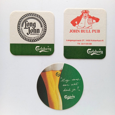 3x Bierdeckel Carlsberg, späten 90er Dänemark + Niederlande