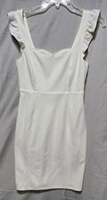 LULUS Miriam White Ruffled Shoulders Bodycon Mini Dress Size SMALL