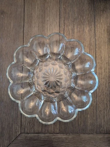 Vintage Anchor Hocking Heavy Clear Glass 10” Deviled Egg Plate Dish Tray