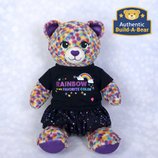Build-A-Bear Workshop Teddy w/ Outfit Rainbow Polka Dot Plush Colorful BAB