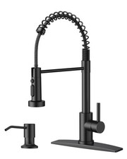 Black Kitchen Faucet with Soap Dispenser, Stainless Steel Single Handle Sprin...
