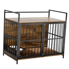 Heavy-Duty Indoor Dog Crate with Non-Slip Cushion  Feeding Bowls, Easy to Clean