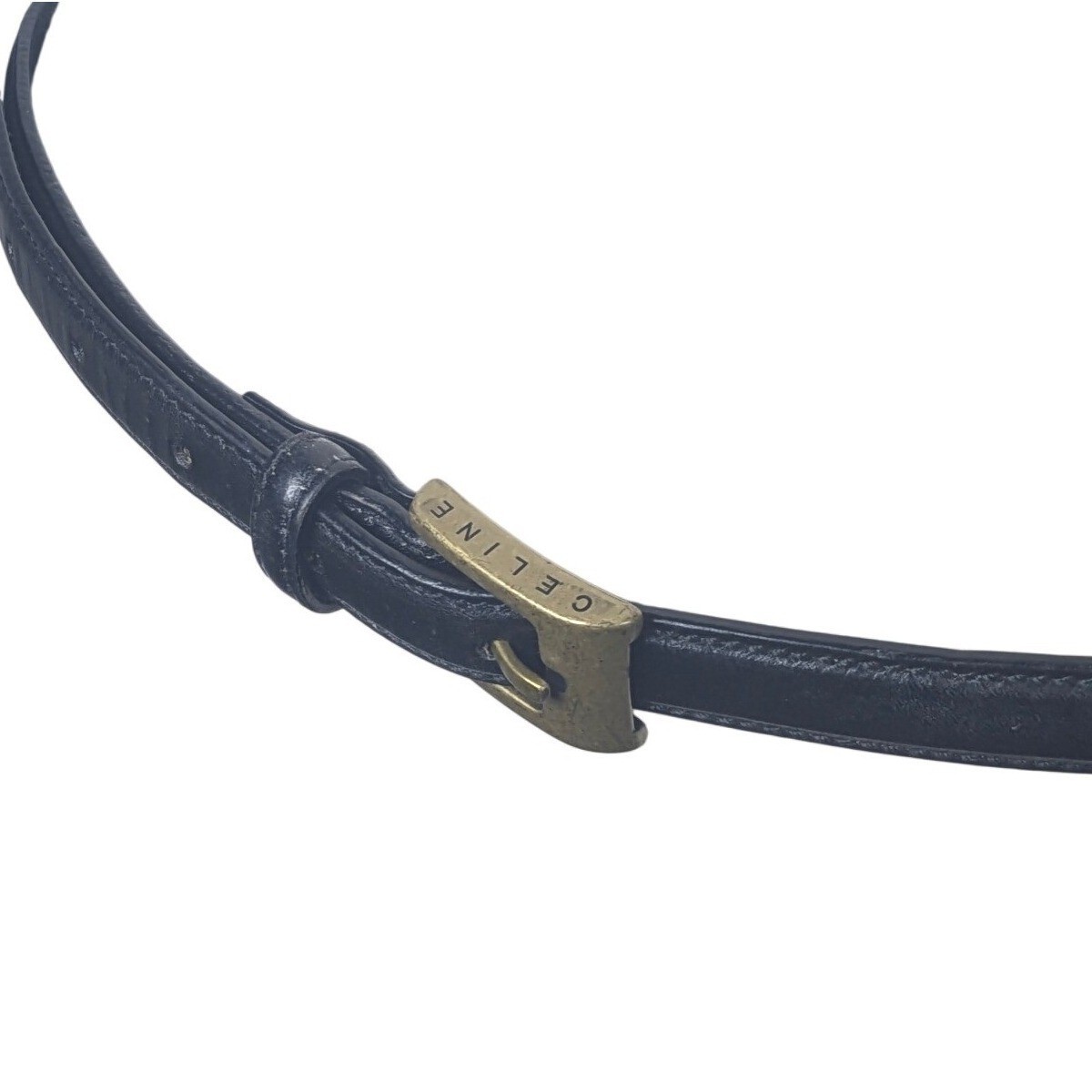 90s Celine Vintage Minimalist Black Leather Slim Belt Gold  display picture 2