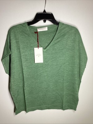 Maison Montagut Lara Slub Linen V-Neck T-Shirt Green Medium