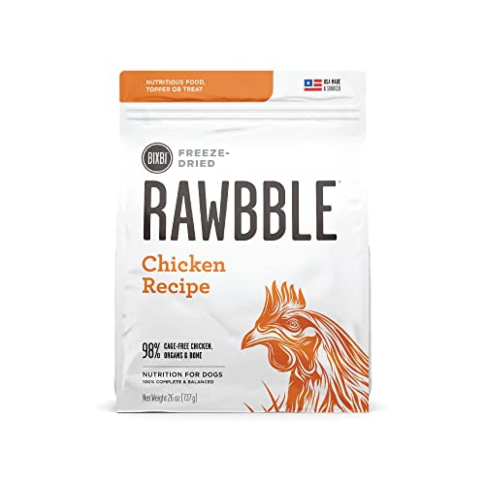 BIXBI Rawbble Freeze Dried Dog Food, Chicken Recipe, 26 oz -