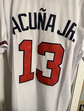 NEW- ACUNA JR WHITE GAMETIME BRAVES JERSEY SIZE MEDIUM