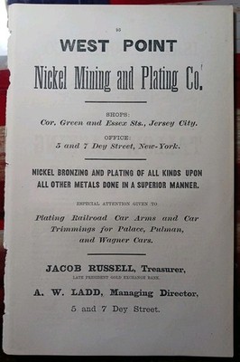 1873 Antique Print Advertising WEST POINT NICKEL MINING & PLATING Jersey City NJ