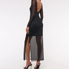 Abercrombie & Fitch Long Sleeve Mesh Maxi Dress Sz S Sheer Open Back Slit Party