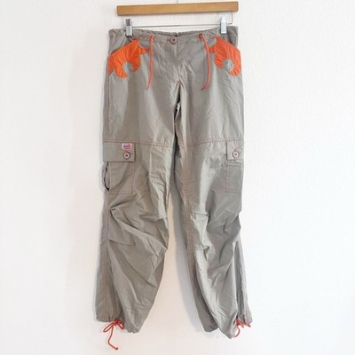 Vintage UFO Cargo Parachute Pant Womens XS Gray Orange USA Flag Patch Y2K Rave