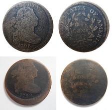 Large cent pair of major off-center errors 1798 Sheldons 157 and 165