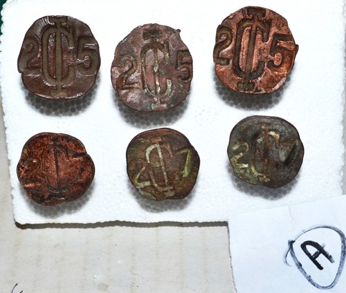 SIX  Round COPPER OR BRASS RAILROAD/POLE NAILS  IC25 and IC 27