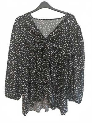 Schwarz & weiß Herz Print Langarm V-Ausschnitt Bluse Top 20 UK