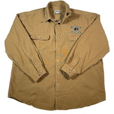 Carhartt Mens XL Long Sleeve Work Shirt Broad Farms Embroidered Cotton Tan