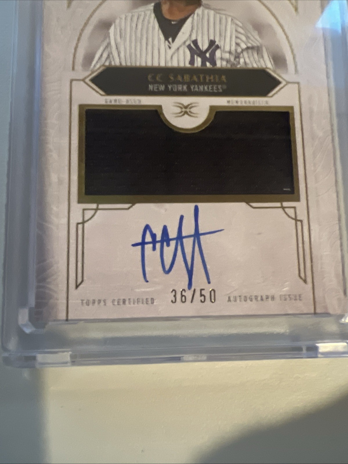 2025 Topps Definitive Collection On Card Auto W/ Game Used Patch CC Sabathia /50 view 3