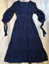 J13 Madewell Women Size 00 Blue Chiffon Micro MIDI Tie Sleeve Tiered Dress Boho