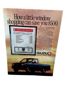 1989 Isuzu Pickup Truck Vintage Print Ad Window Sticker Savings