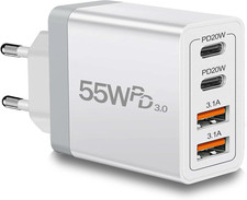 European Travel Plug Adapter USB C, 55W USB C European Charger 4-Port Fast Ch...